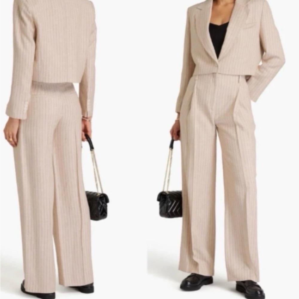 Sandro Beige Pinstripe Suit Trousers Tailored Striped Pants Size 38 / US 6 NWOT